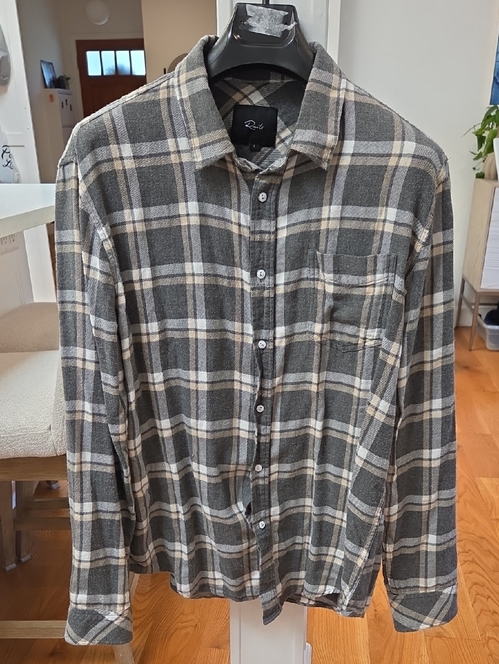 Rails Men's Gray and Cream Plaid Flannel Casual Button-Down Shirt (L)